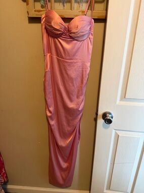 SHEIN Pink Satin Bustier Maxi Dress